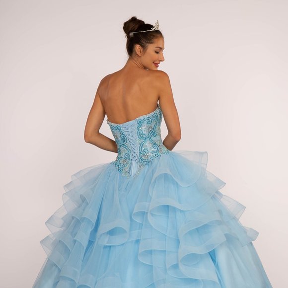 NEW LONG TULLE OFF THE SHOULDER STRAPLESS BALL GOWN WITH LACE UP BACK GL2515 - Picture 7 of 10